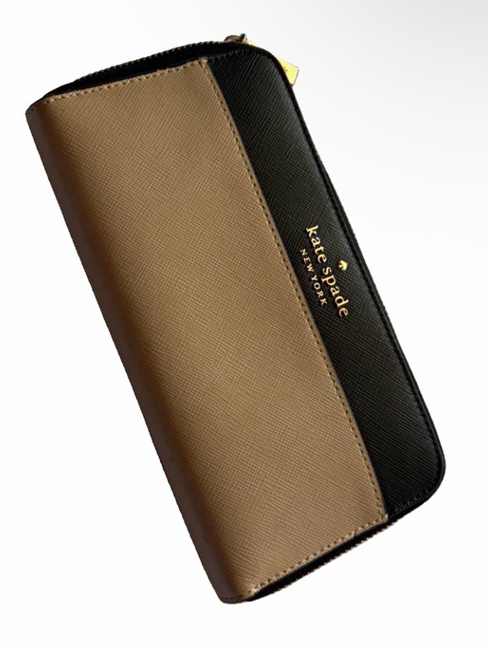 kate spade Two-Tone Tan and Black Zip Wallet with Gold Logo
